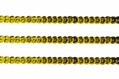 Пайетки "ОмТекс" на нитях, SILVER-BASE, 6 мм С / упак.73+/-1м, цв. А-1 - т.золото - купить в Туле. Цена: 468.37 руб.