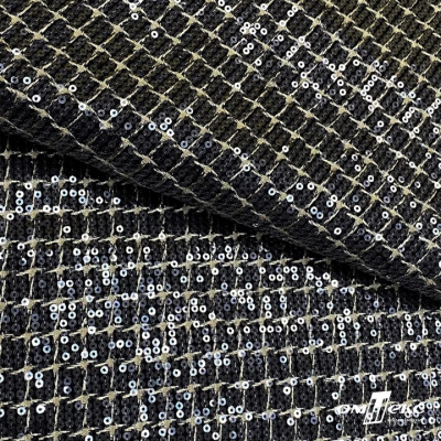 Ткань костюмная с пайетками, 100%полиэстр, 460+/-10 гр/м2, 150см #309 - цв. чёрный - купить в Туле. Цена 1 203.93 руб.