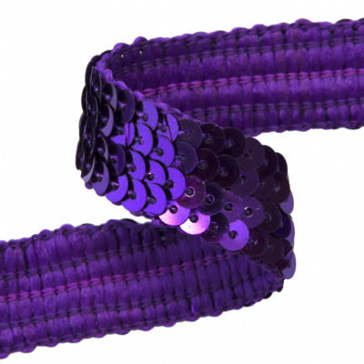 Тесьма с пайетками 12, шир. 20 мм/уп. 25+/-1 м, цвет фиолет - купить в Туле. Цена: 778.19 руб.